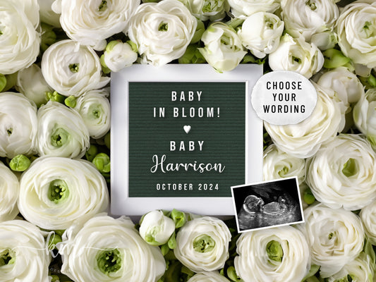 White Ranunculus Flowers Digital Pregnancy Announcement