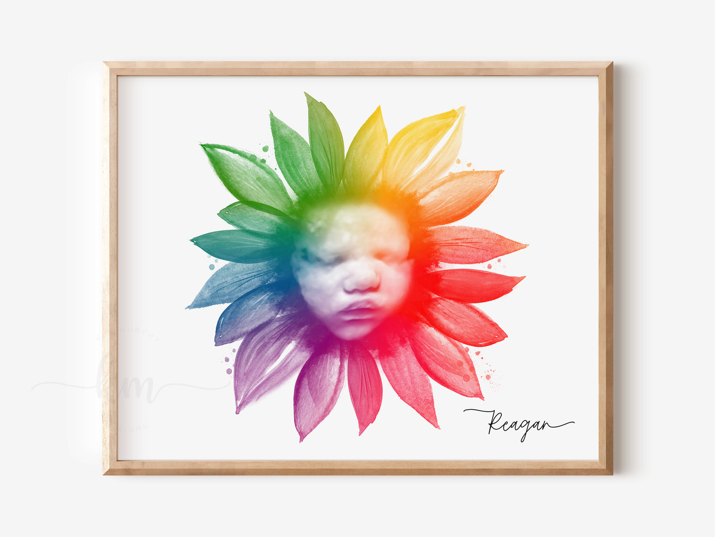 Rainbow Sunflower Watercolor 3D Ultrasound Art