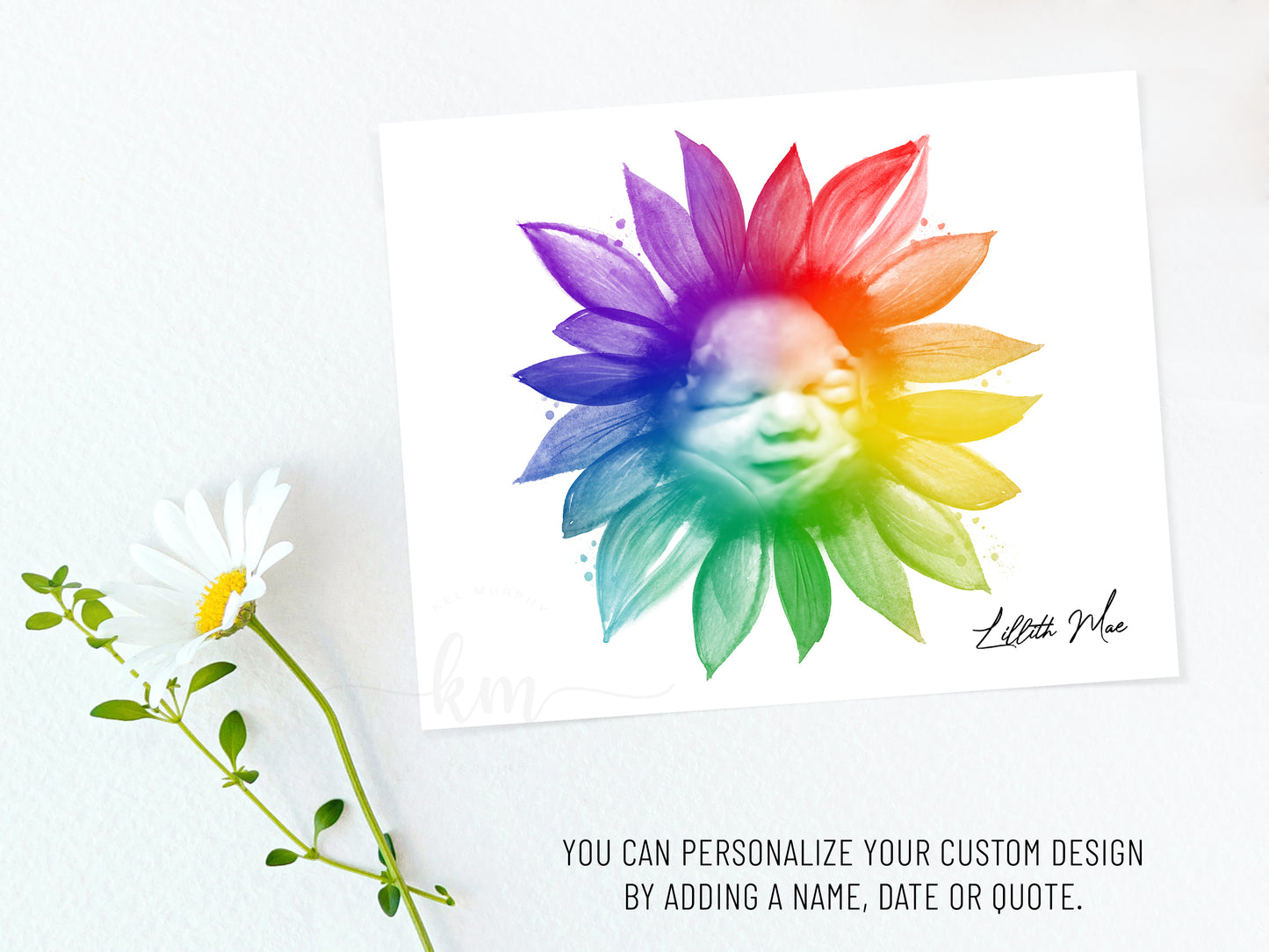 Rainbow Sunflower Watercolor 3D Ultrasound Art