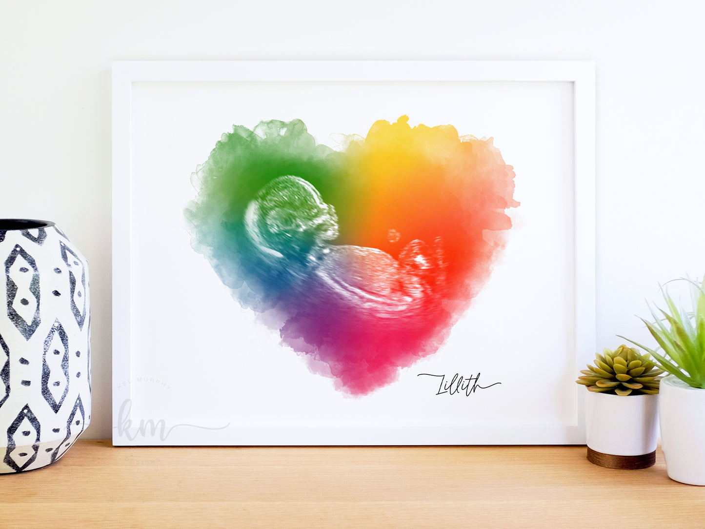 Rainbow Baby Heart Watercolor Ultrasound Art