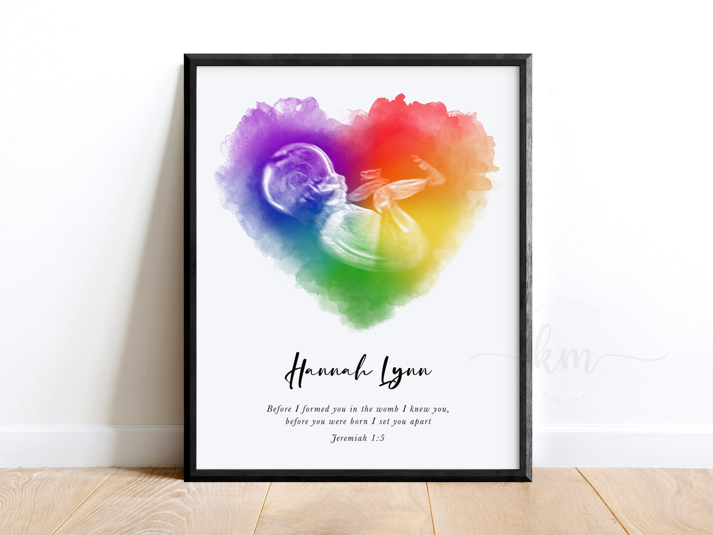 Rainbow Baby Heart Watercolor Ultrasound Art (Vertical)