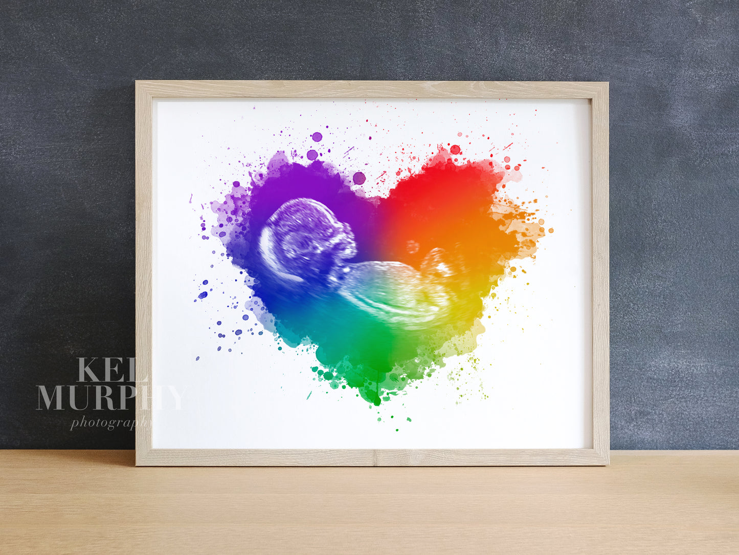 Rainbow Baby Splatter Heart Pen & Ink Ultrasound Art