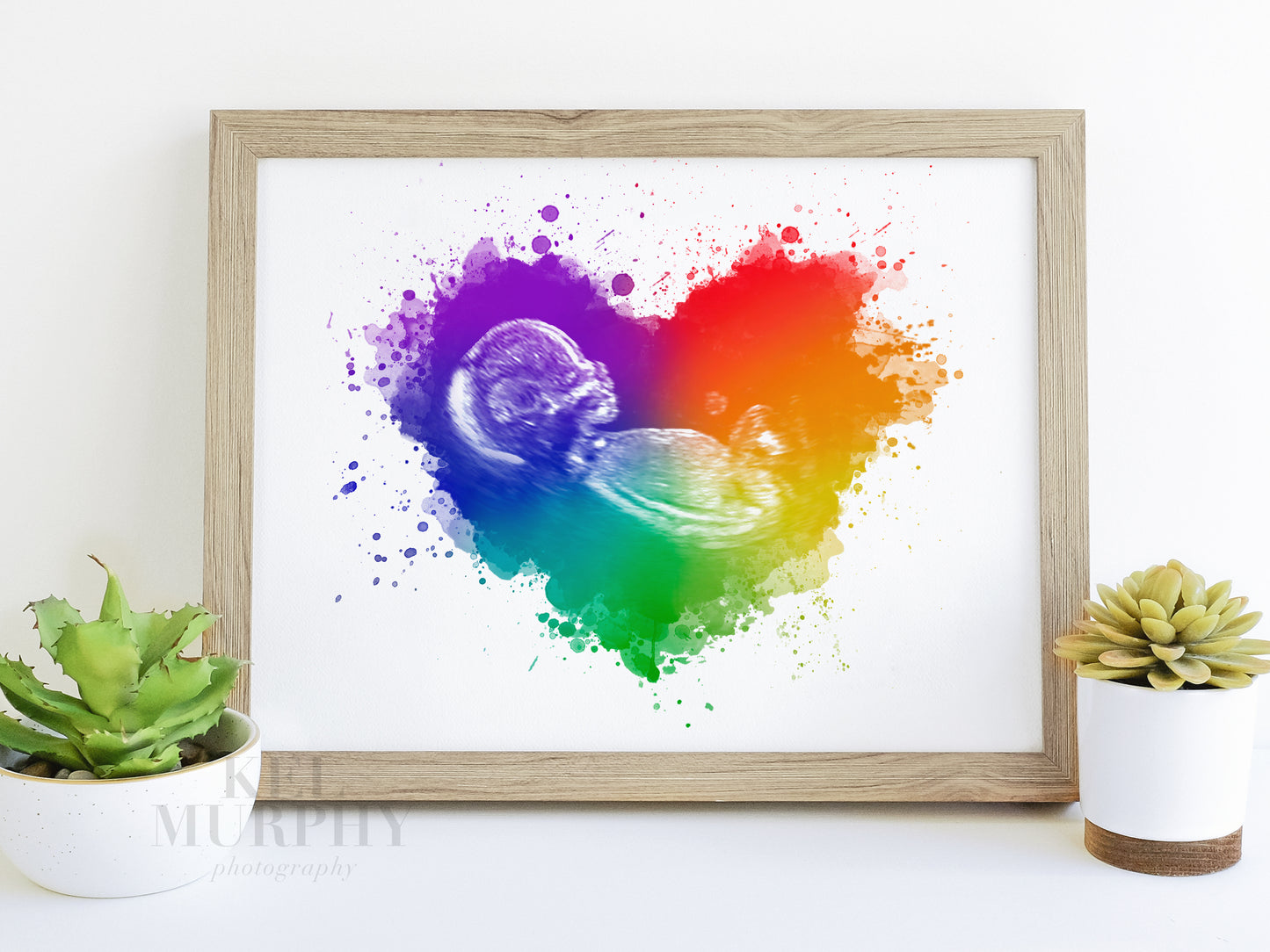 Rainbow Baby Splatter Heart Pen & Ink Ultrasound Art