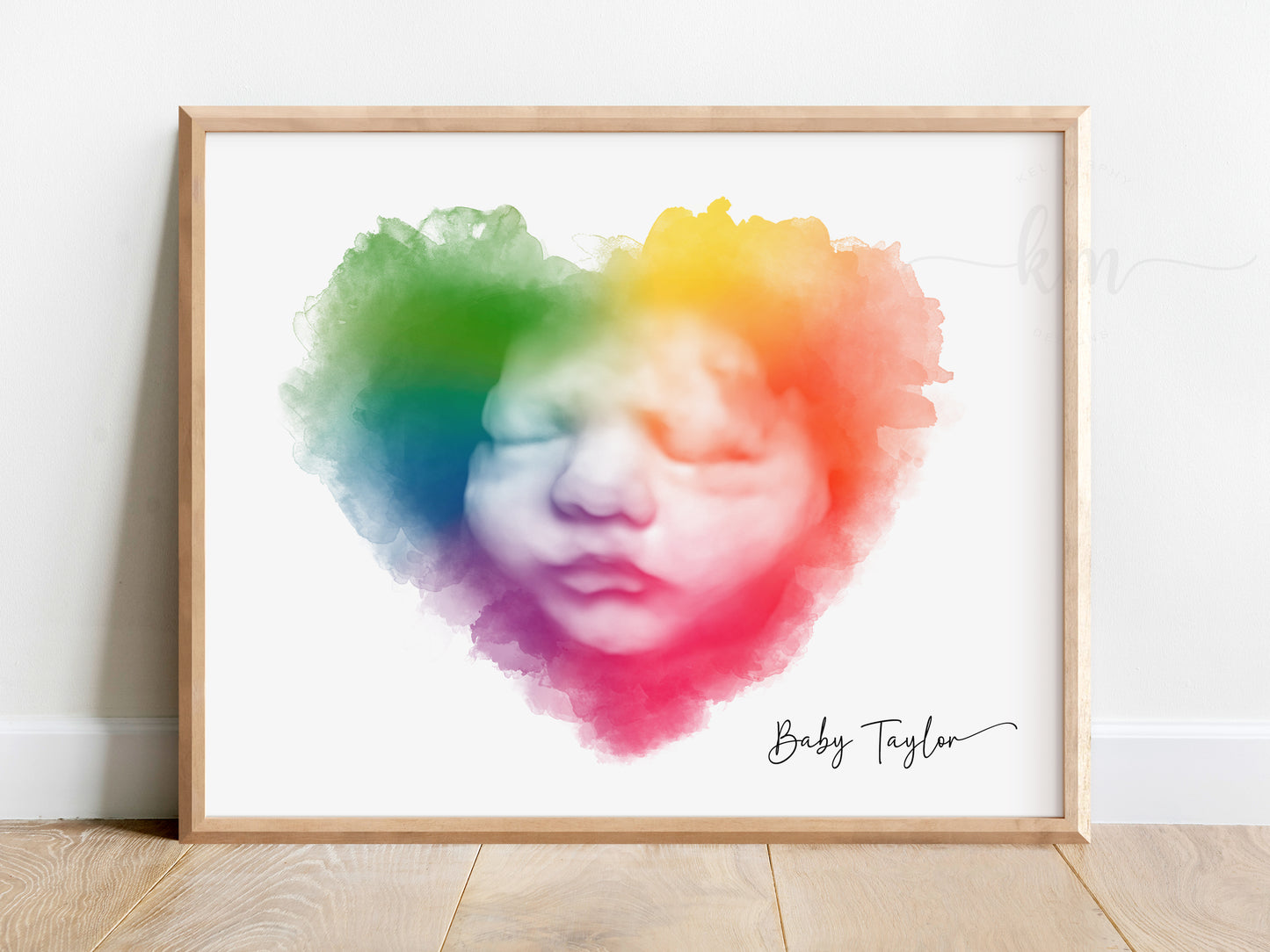 Rainbow Baby Heart Watercolor Ultrasound Art
