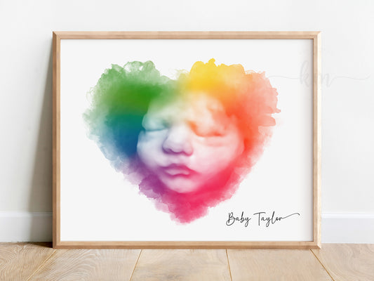 Rainbow Baby Heart Watercolor Ultrasound Art