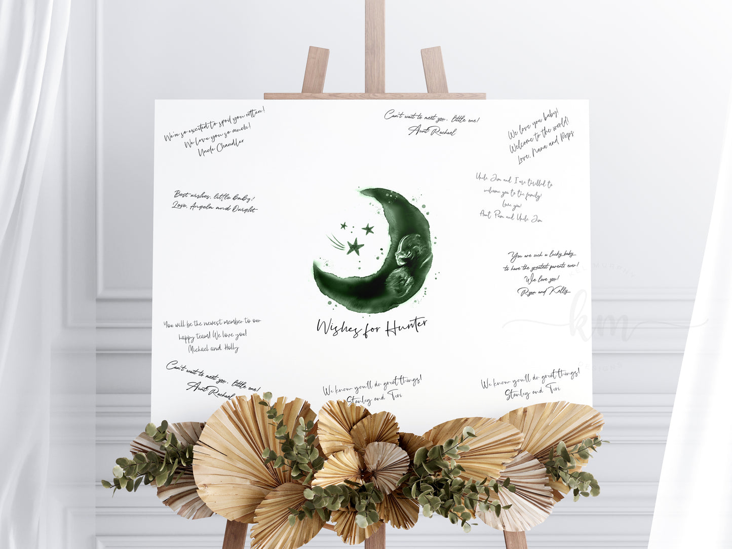 Baby Shower Guestbook Art with Moon Pen & Ink Ultrasound