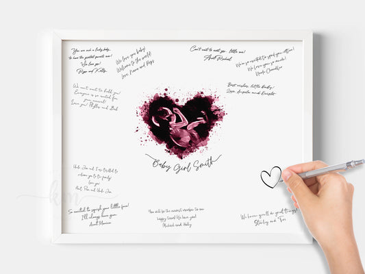 Baby Shower Guestbook Art with Splatter Heart Ultrasound