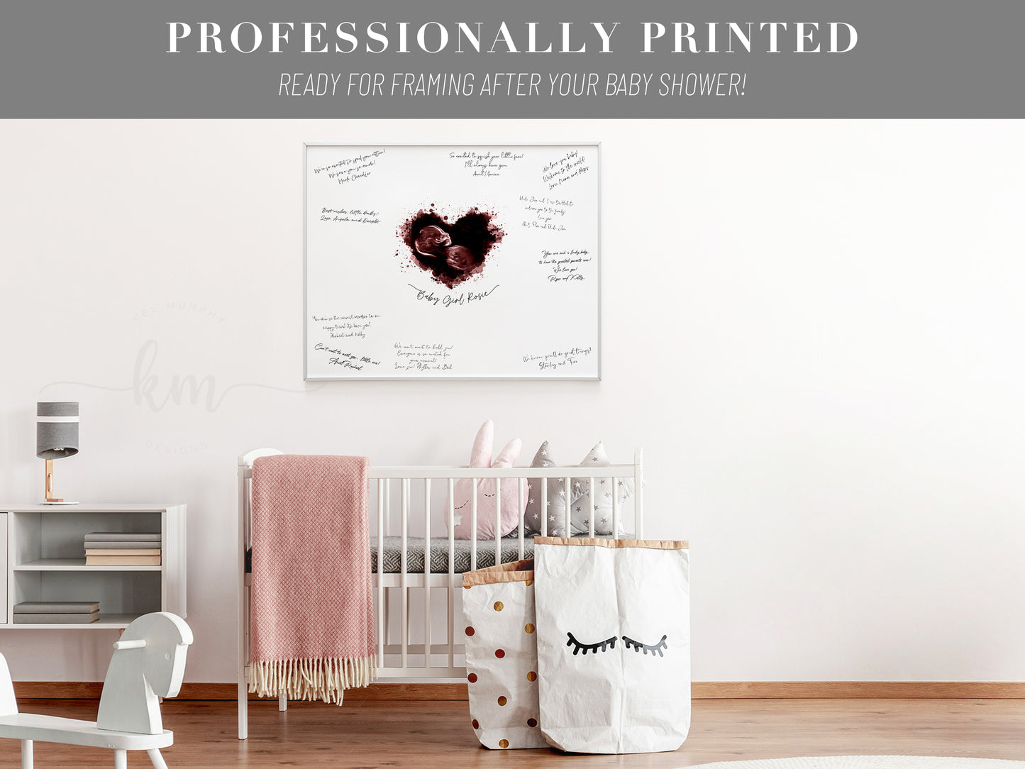 Baby Shower Guestbook Art with Splatter Heart Ultrasound