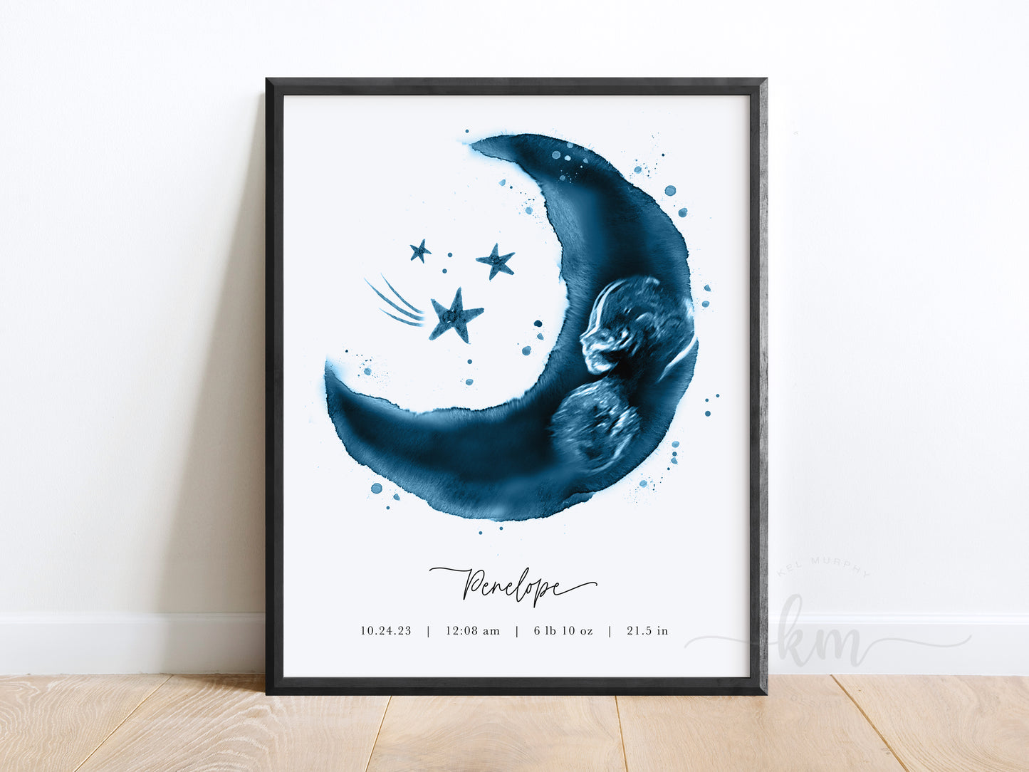 Moon and Stars Ultrasound Art (Vertical)