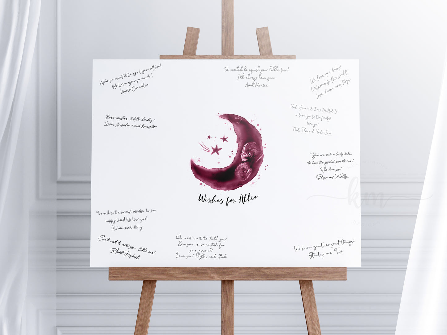Baby Shower Guestbook Art with Moon Pen & Ink Ultrasound