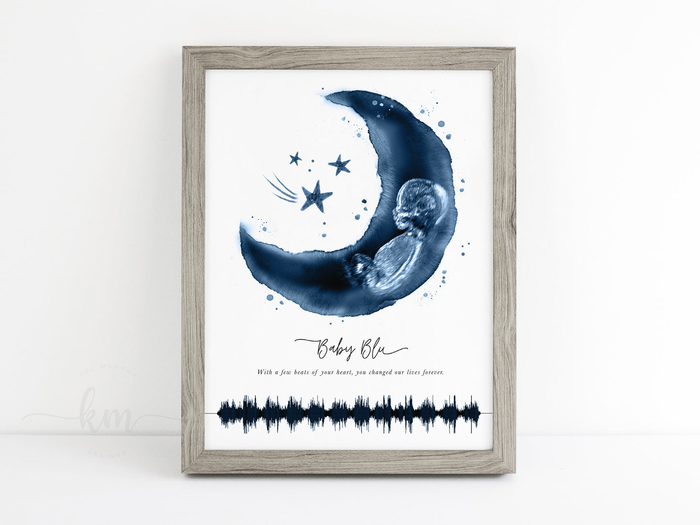 Moon and Stars Ultrasound Art with Baby Heartbeat