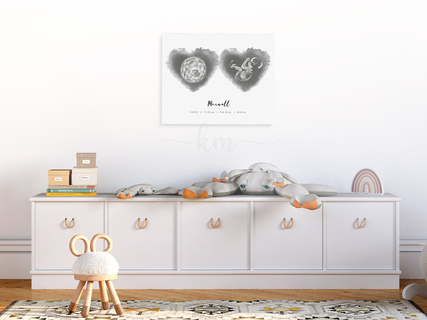 Two Hearts Watercolor IVF Embryo & Ultrasound Art
