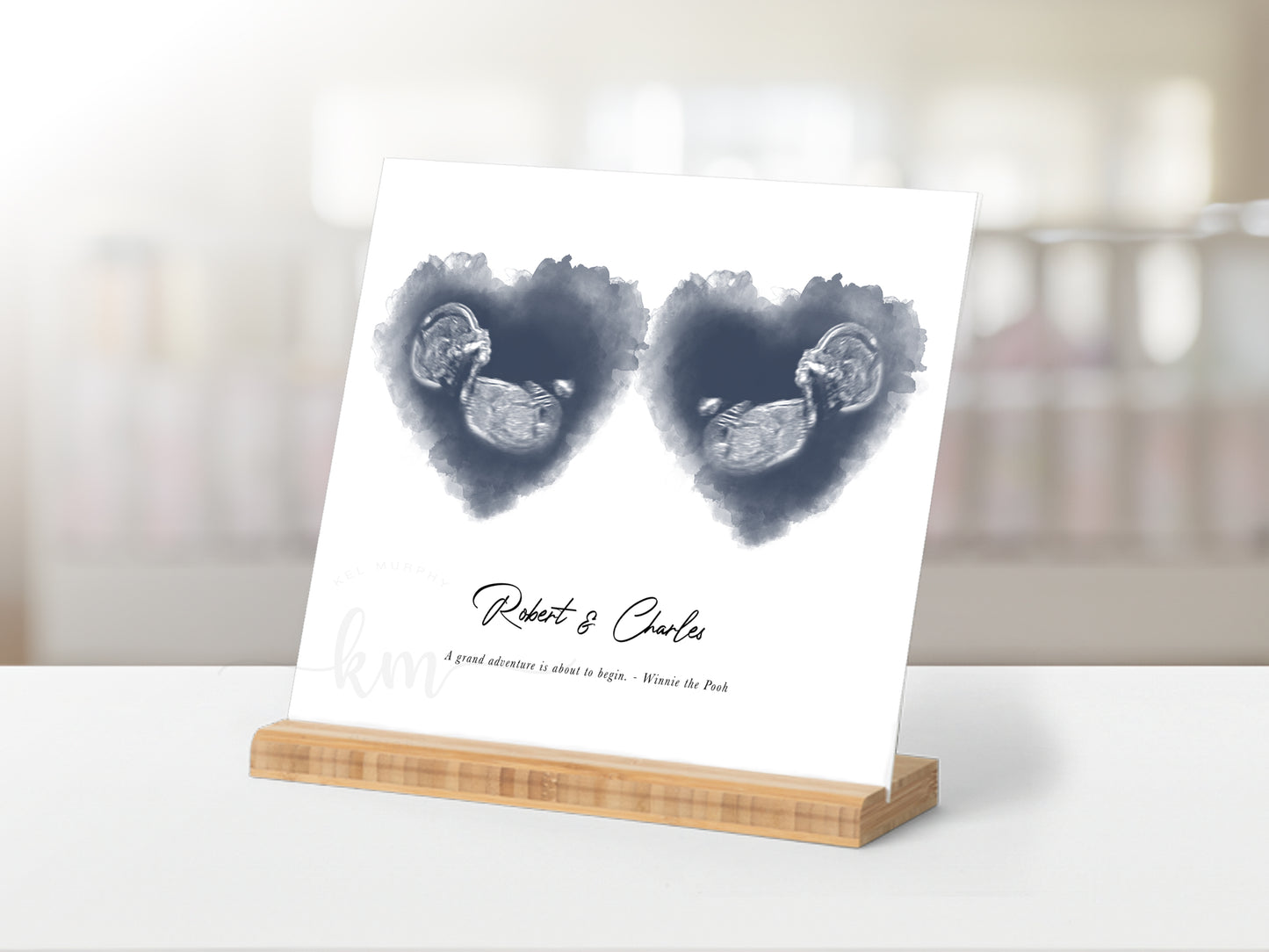 Two Hearts Twins Watercolor Ultrasound Art