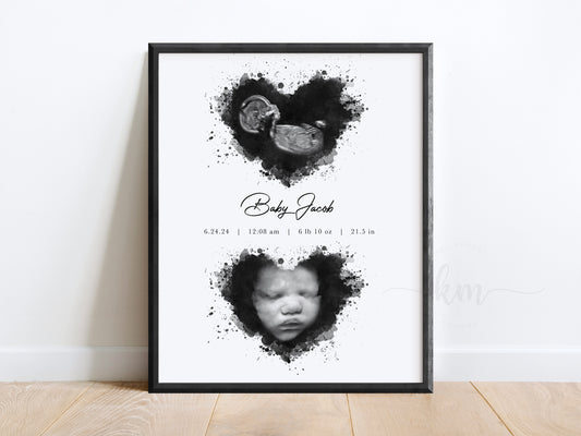 Two Splatter Hearts Ultrasound Art (Vertical)