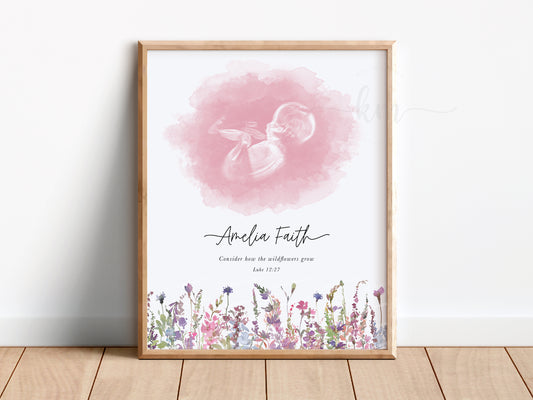 Wildflowers Watercolor Ultrasound Art (Vertical)