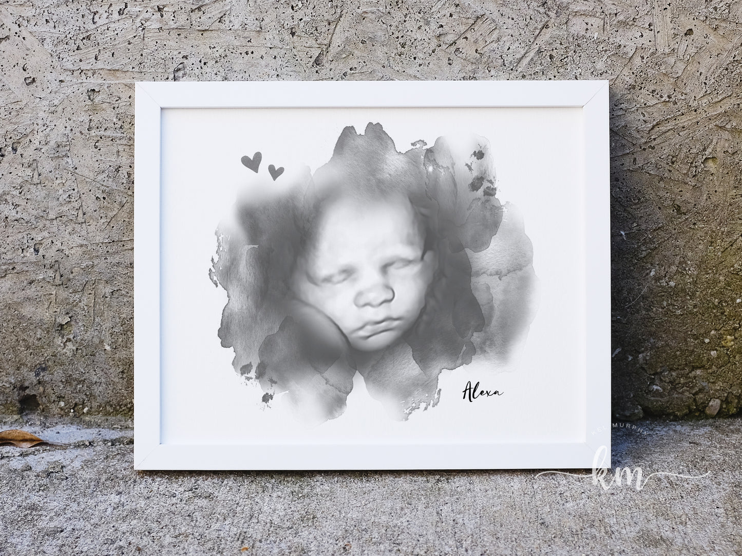 Cloud and Hearts Watercolor 3D Ultrasound Art