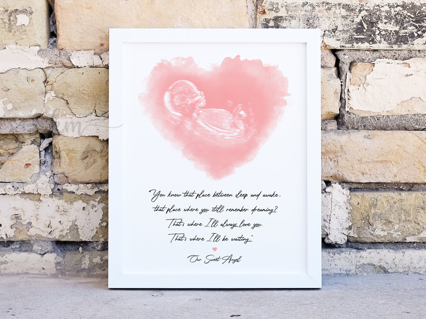 Infant Loss Heart Watercolor Ultrasound Art with Quote (Vertical)