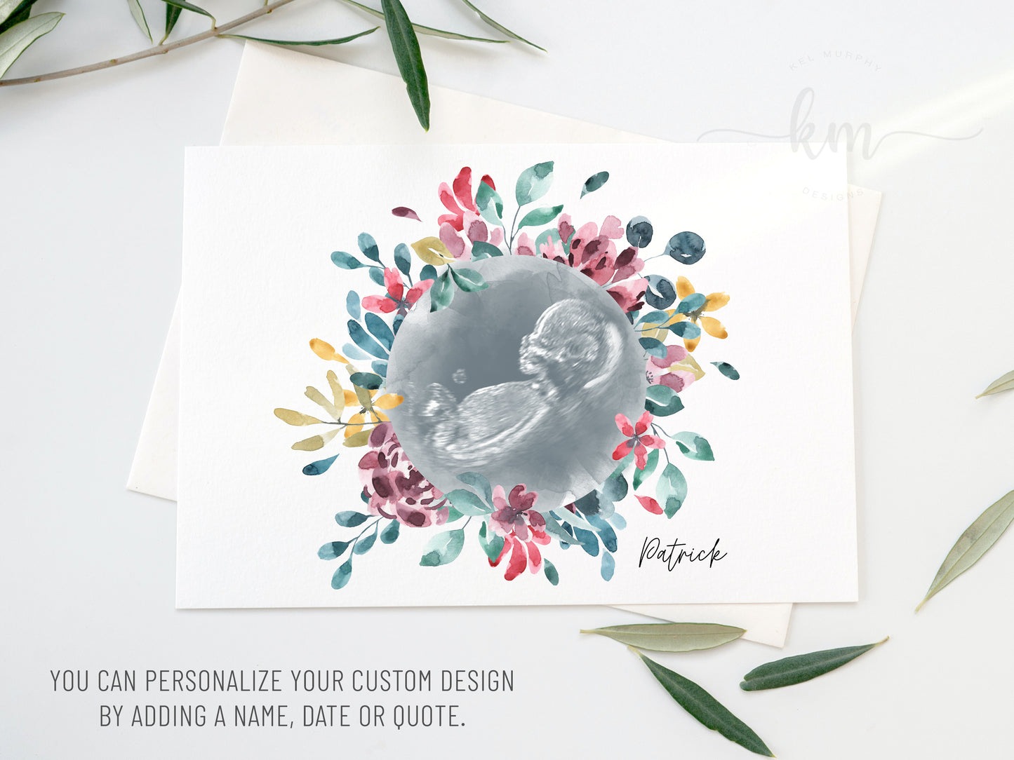 Flower Wreath Watercolor Ultrasound Art