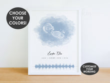 Load image into Gallery viewer, Oval Watercolor Ultrasound Art with Baby Heartbeat

