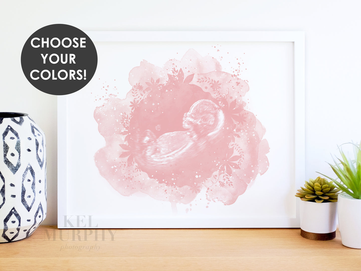 Floral ultrasound watercolor art print framed new mom gift surrogate