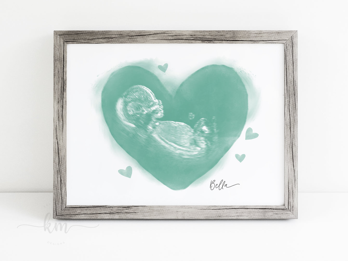 Hearts Watercolor Ultrasound Art