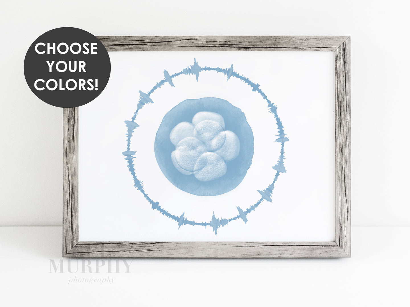 IVF Embryo embaby watercolor art print and baby heartbeat sound wave