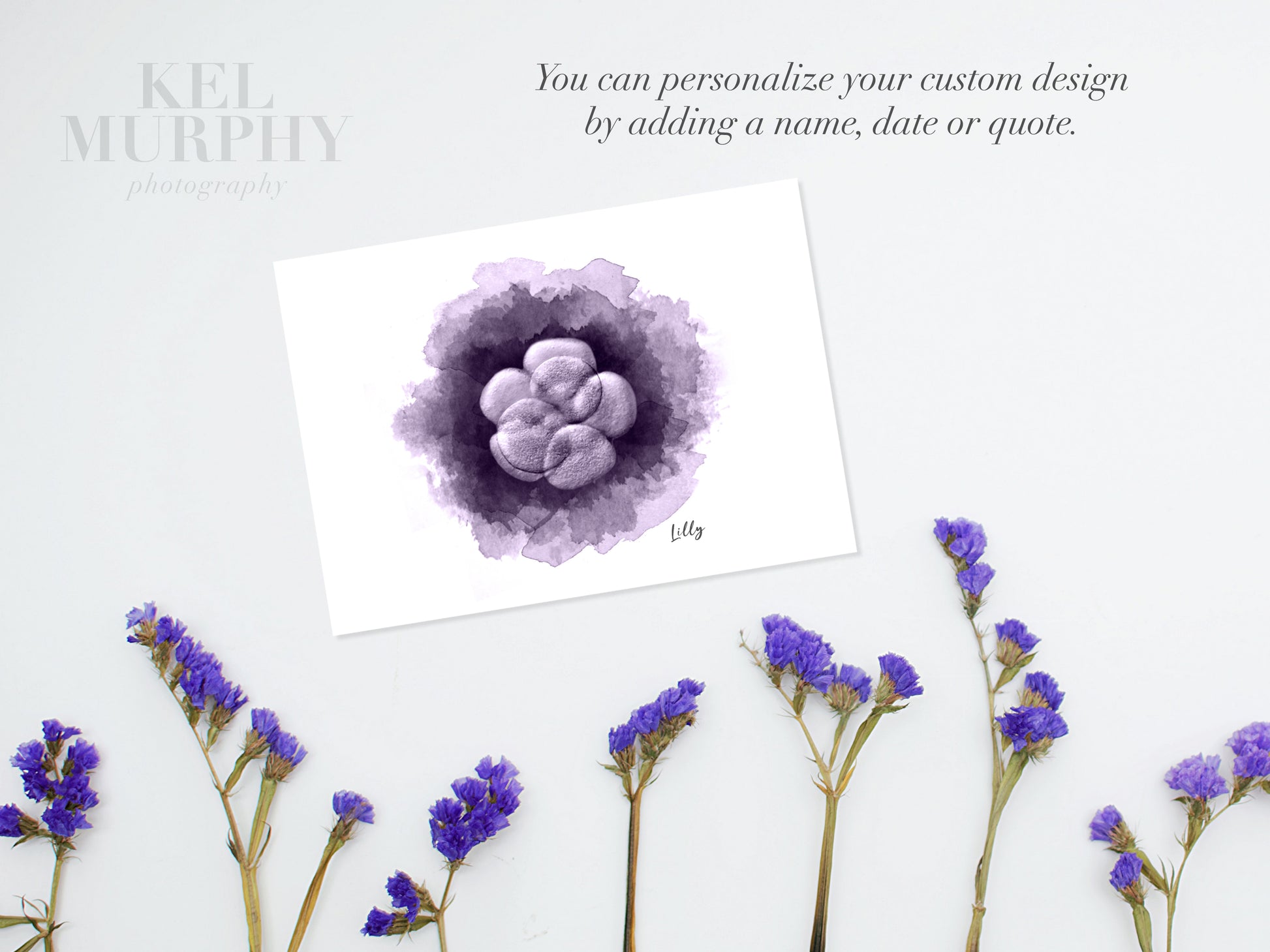 IVF embryo watercolor art print personalized name flatlay