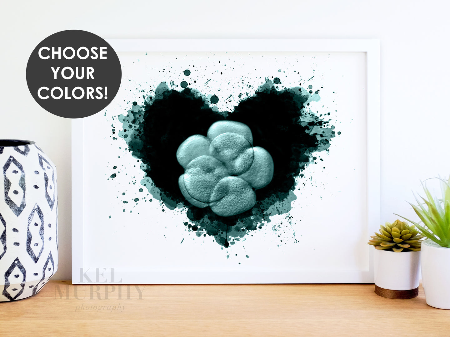 IVF Embryo embaby watercolor heart art print pen and ink framed