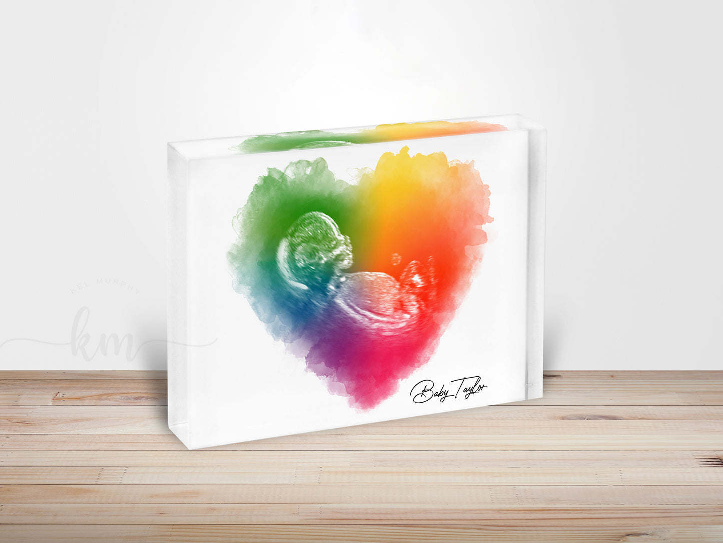Rainbow Baby Heart Watercolor Ultrasound Art