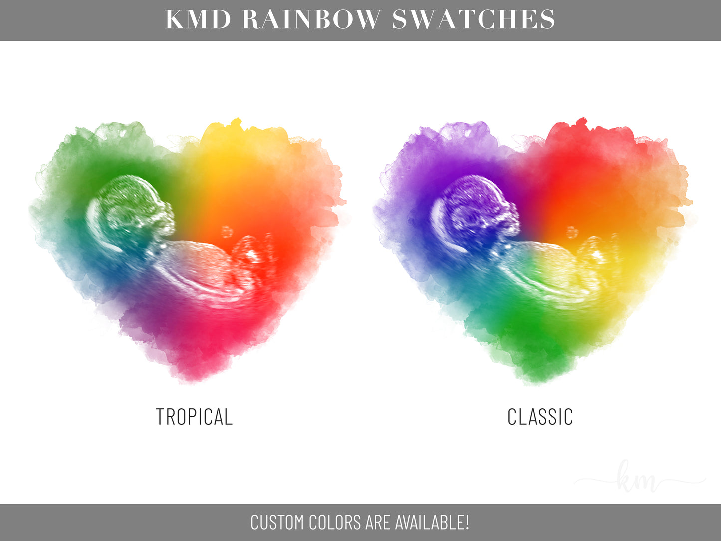 Rainbow Baby Heart Watercolor Ultrasound Art