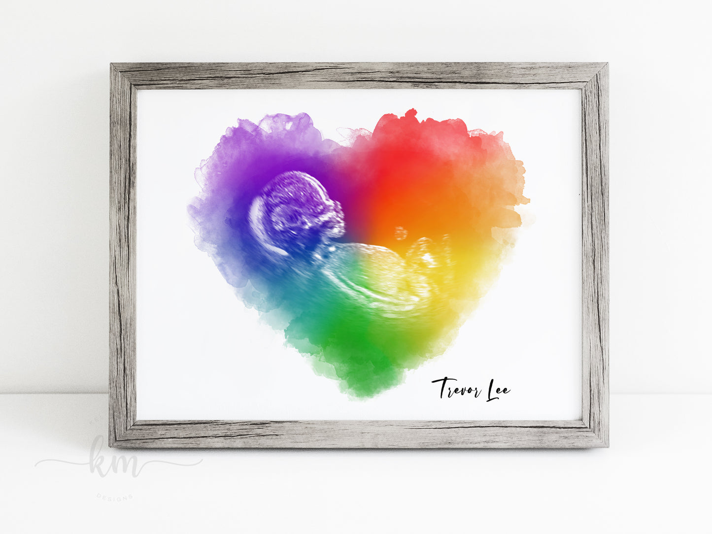 Rainbow Baby Heart Watercolor Ultrasound Art