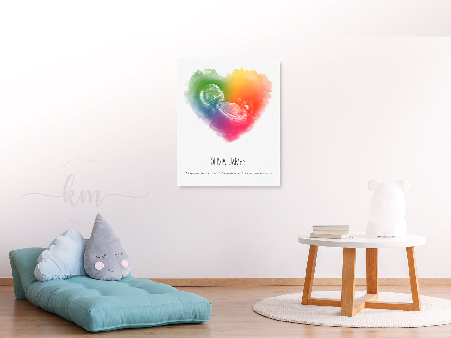 Rainbow Baby Heart Watercolor Ultrasound Art (Vertical)