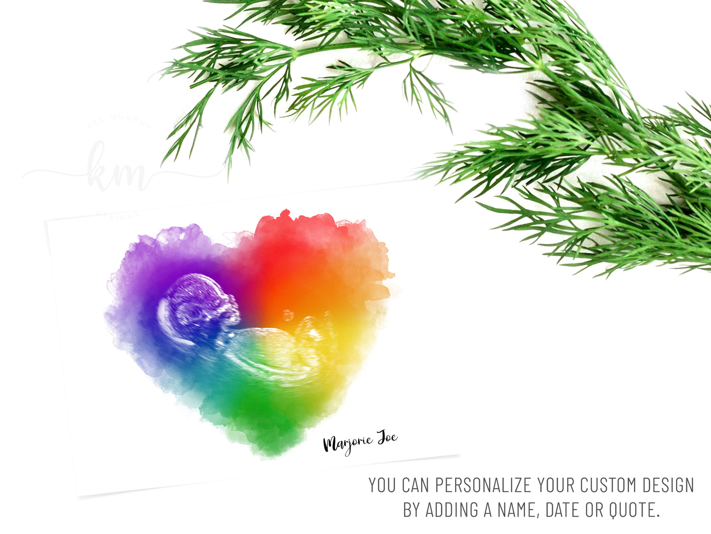 Rainbow Baby Heart Watercolor Ultrasound Art