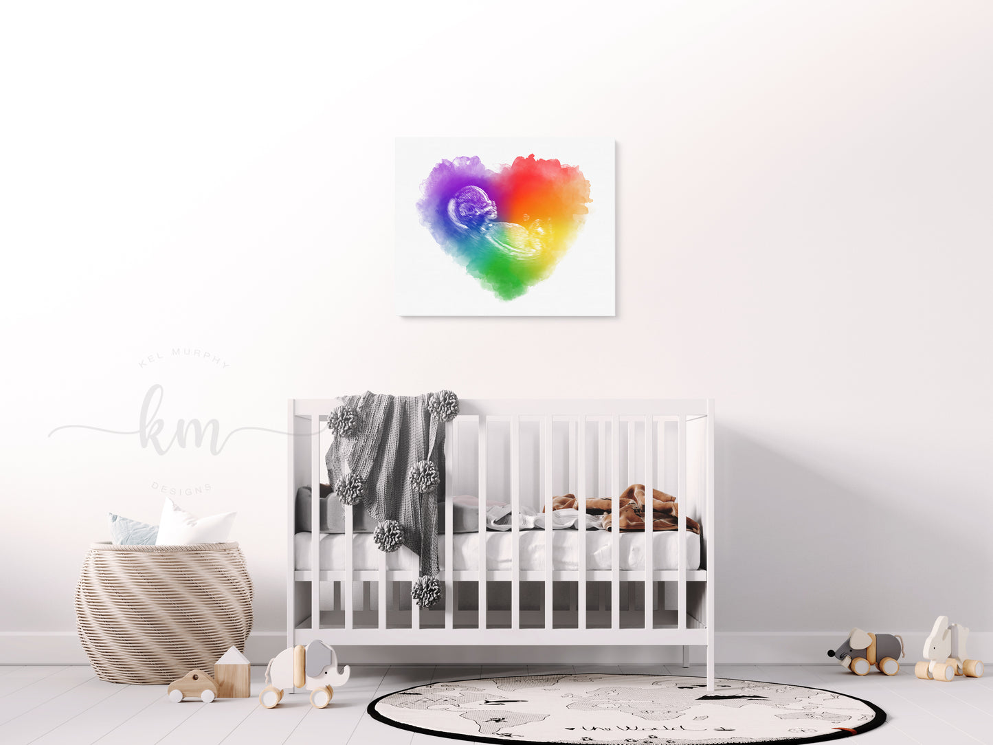Rainbow Baby Heart Watercolor Ultrasound Art