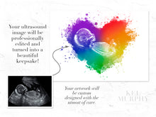 Load image into Gallery viewer, Rainbow baby miscarriage ultrasound watercolor heart before and after
