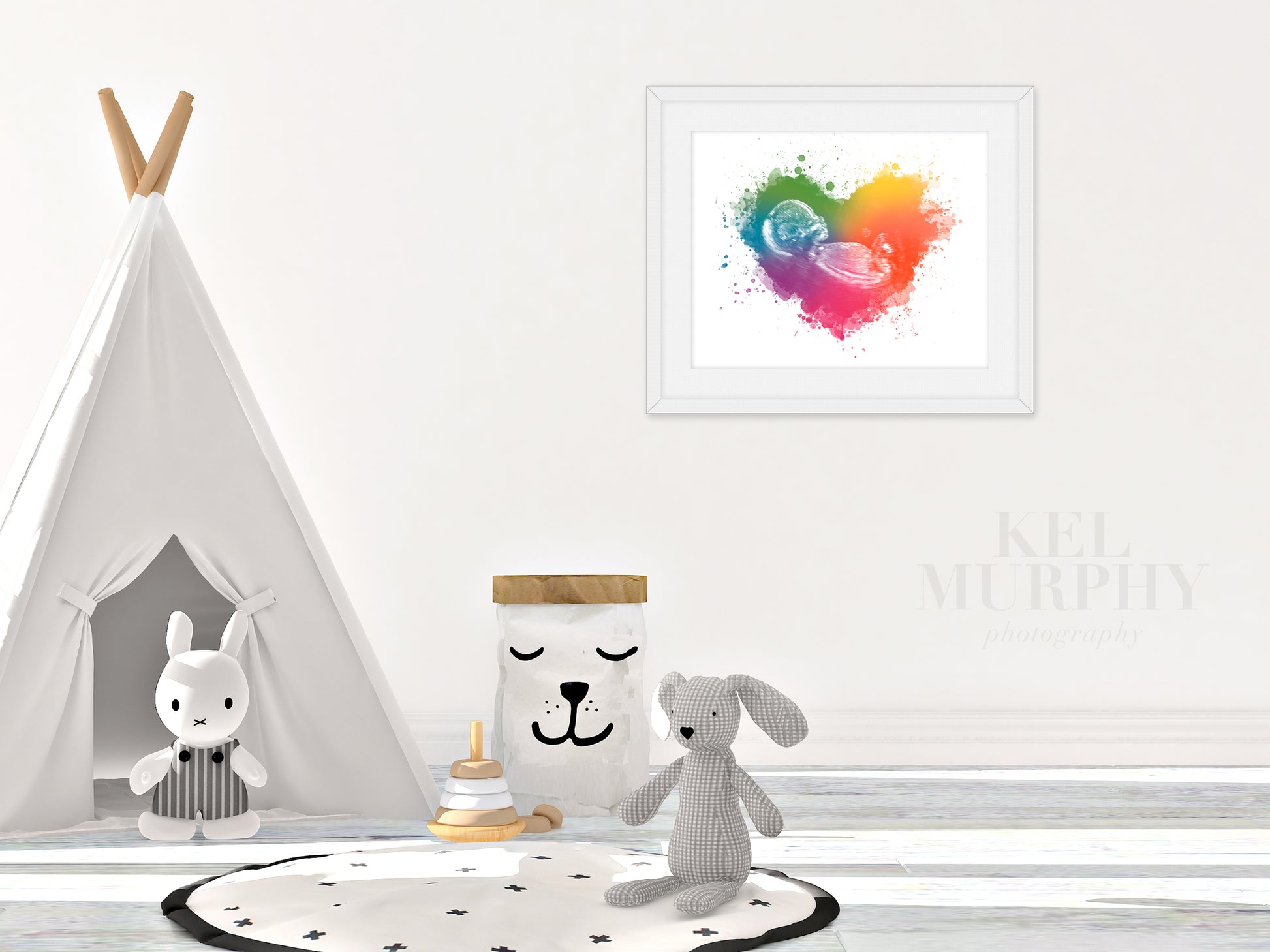 Rainbow baby pregnancy loss ultrasound print custom art personalized framed in nursery