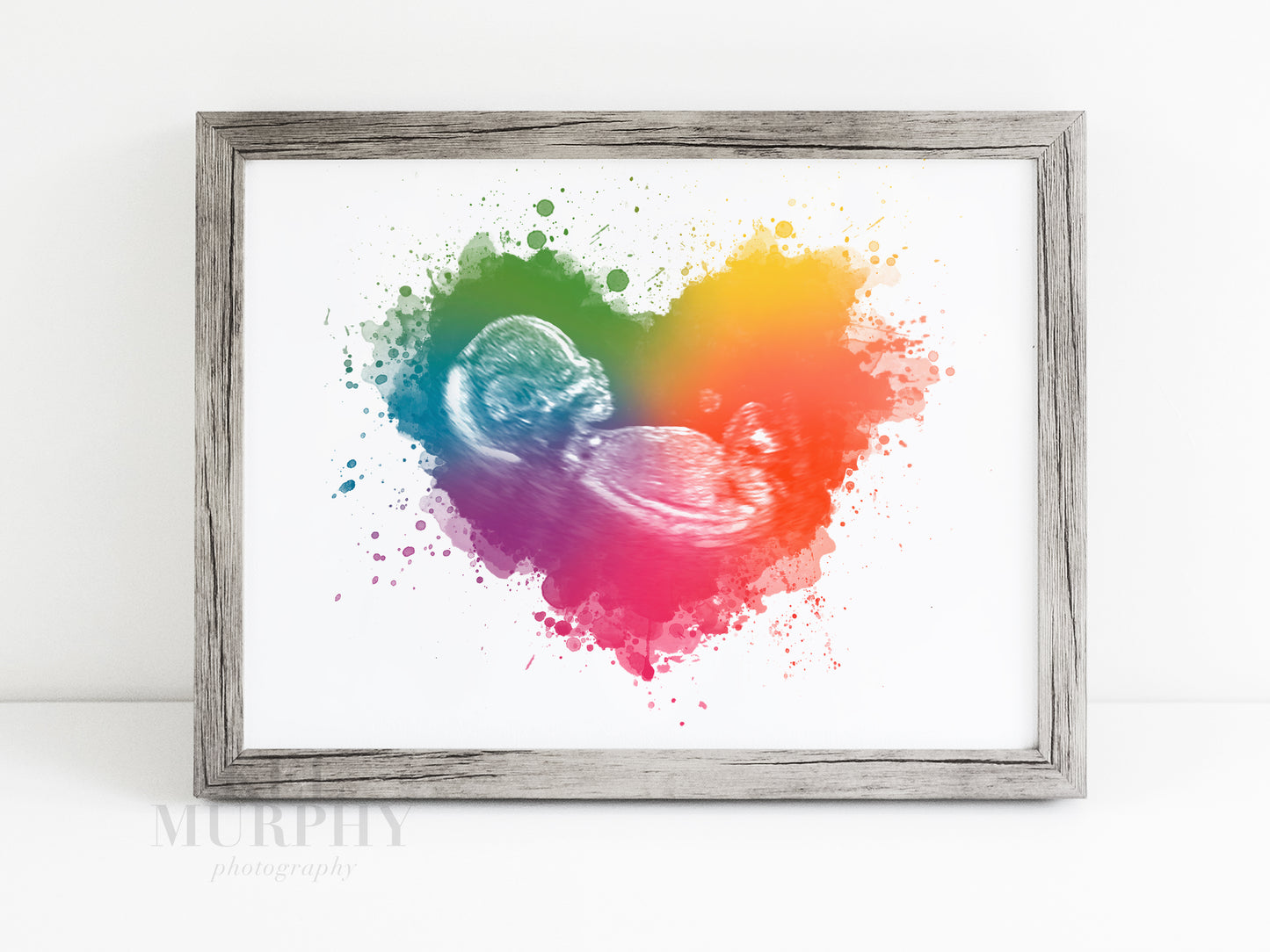 Rainbow baby ultrasound art heart watercolor with pen and ink miscarriage infertility