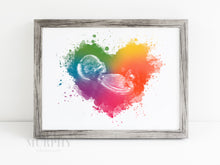 Load image into Gallery viewer, Rainbow baby ultrasound art heart watercolor with pen and ink miscarriage infertility
