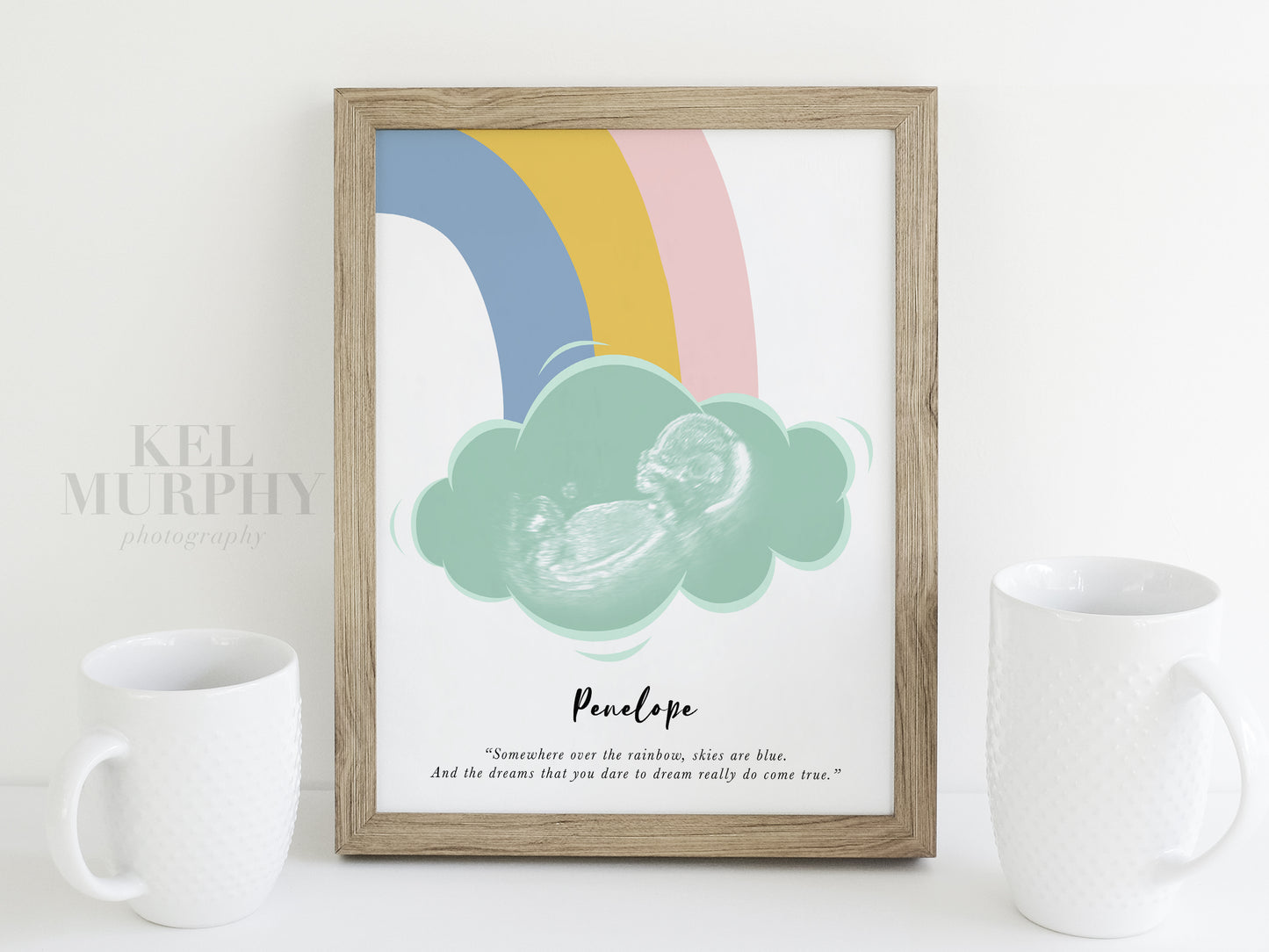 Rainbow baby ultrasound art personalized sonogram name date framed new mom gift