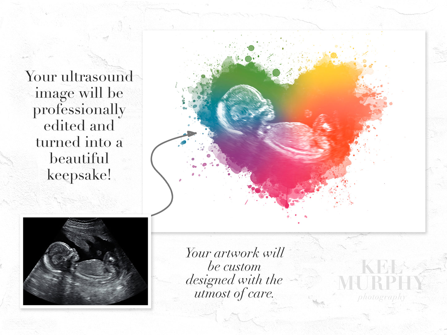 Rainbow baby ultrasound art print heart before and after