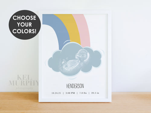 Rainbow cloud ultrasound art miscarriage custom personalized framed sonogram