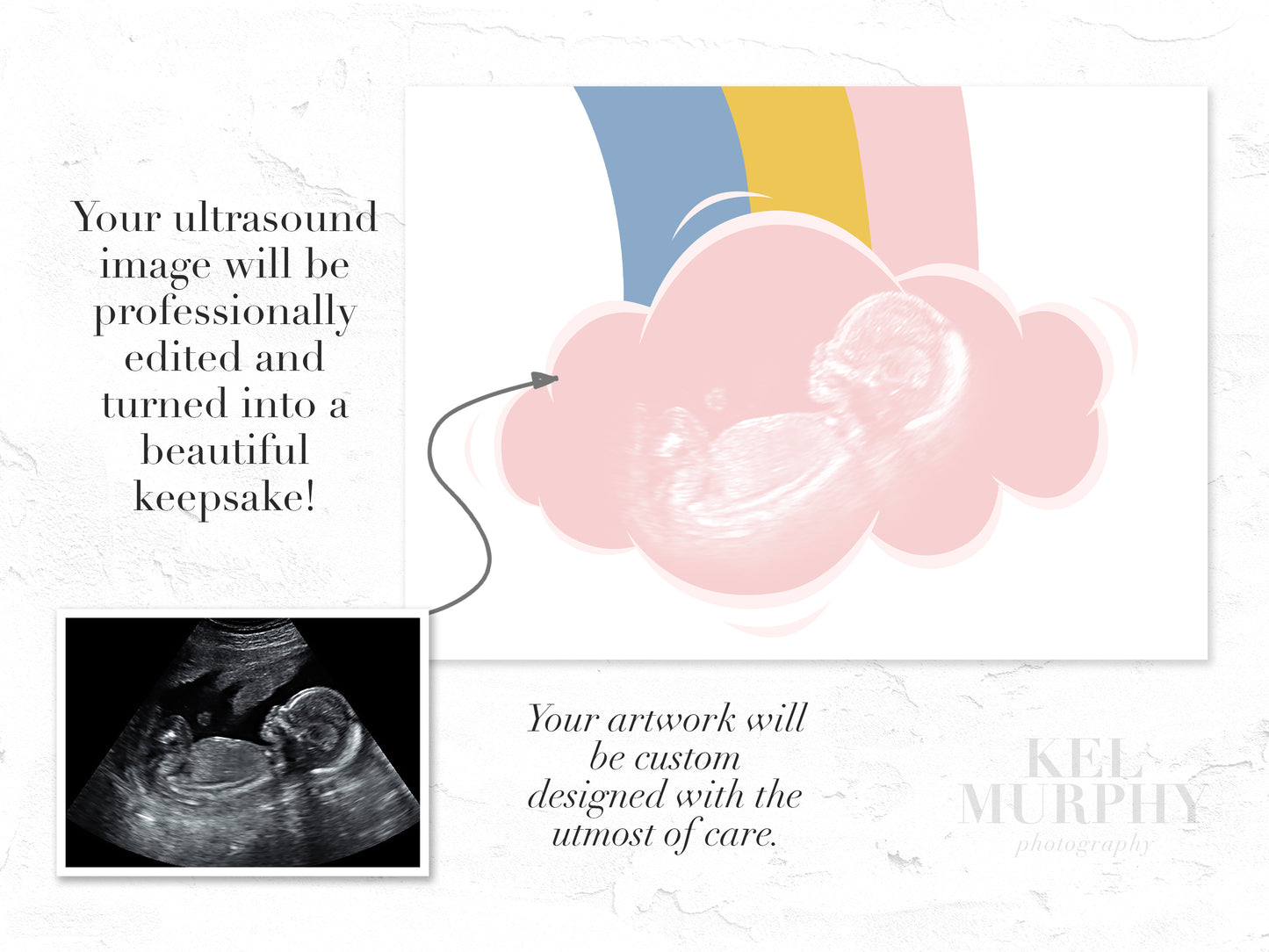 Rainbow cloud ultrasound art print custom before and after