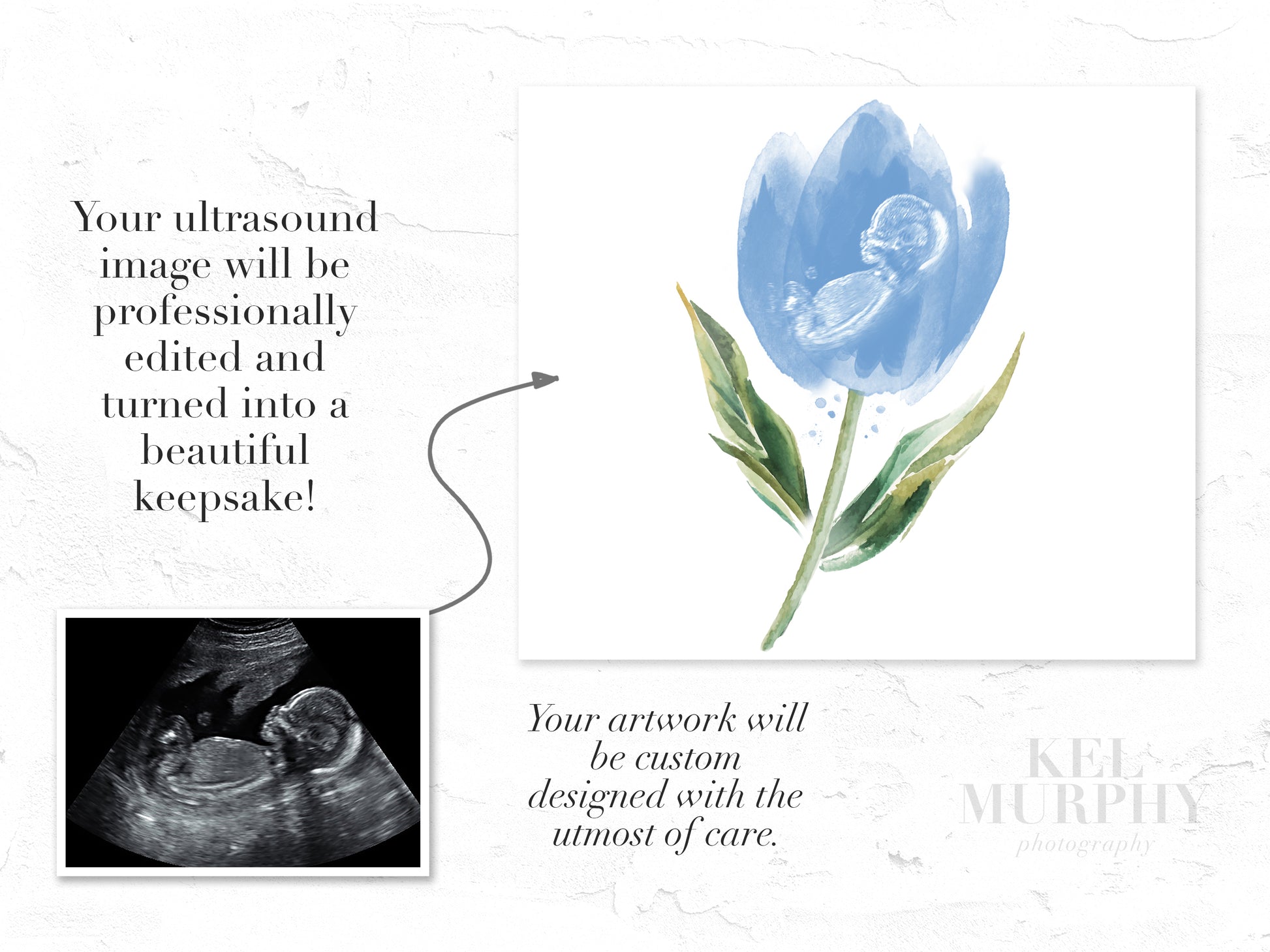 Tulip watercolor ultrasound art print baby keepsake new mom gift baby shower gift before after