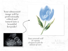 Load image into Gallery viewer, Tulip watercolor ultrasound art print baby keepsake new mom gift baby shower gift before after
