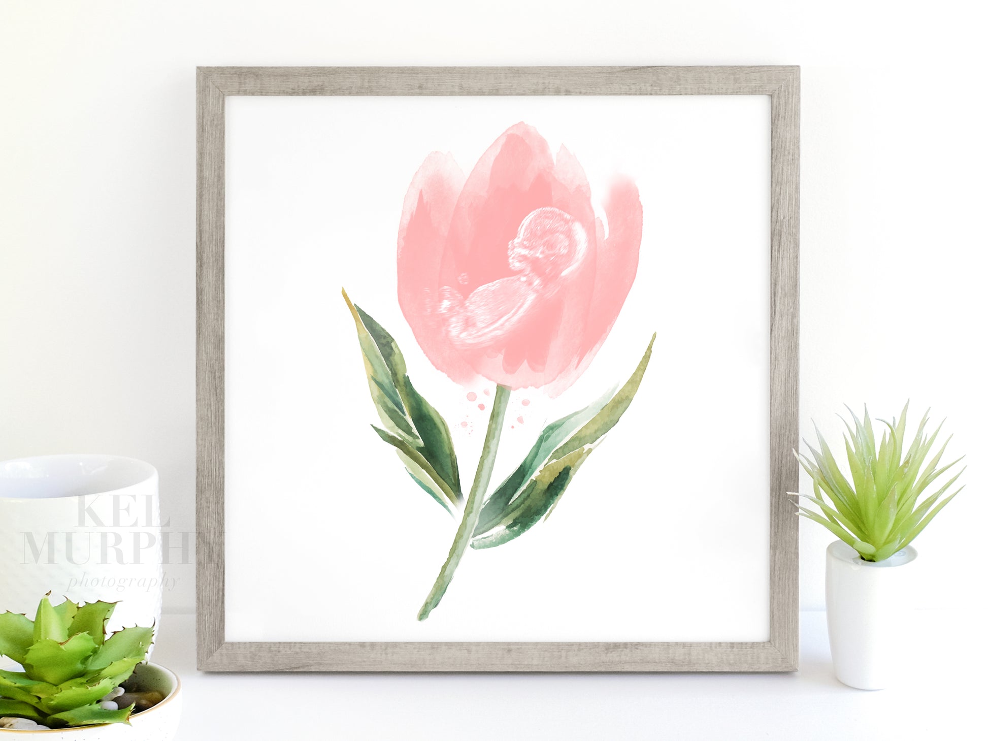 Tulip watercolor ultrasound art print baby keepsake new mom gift baby shower gift framed