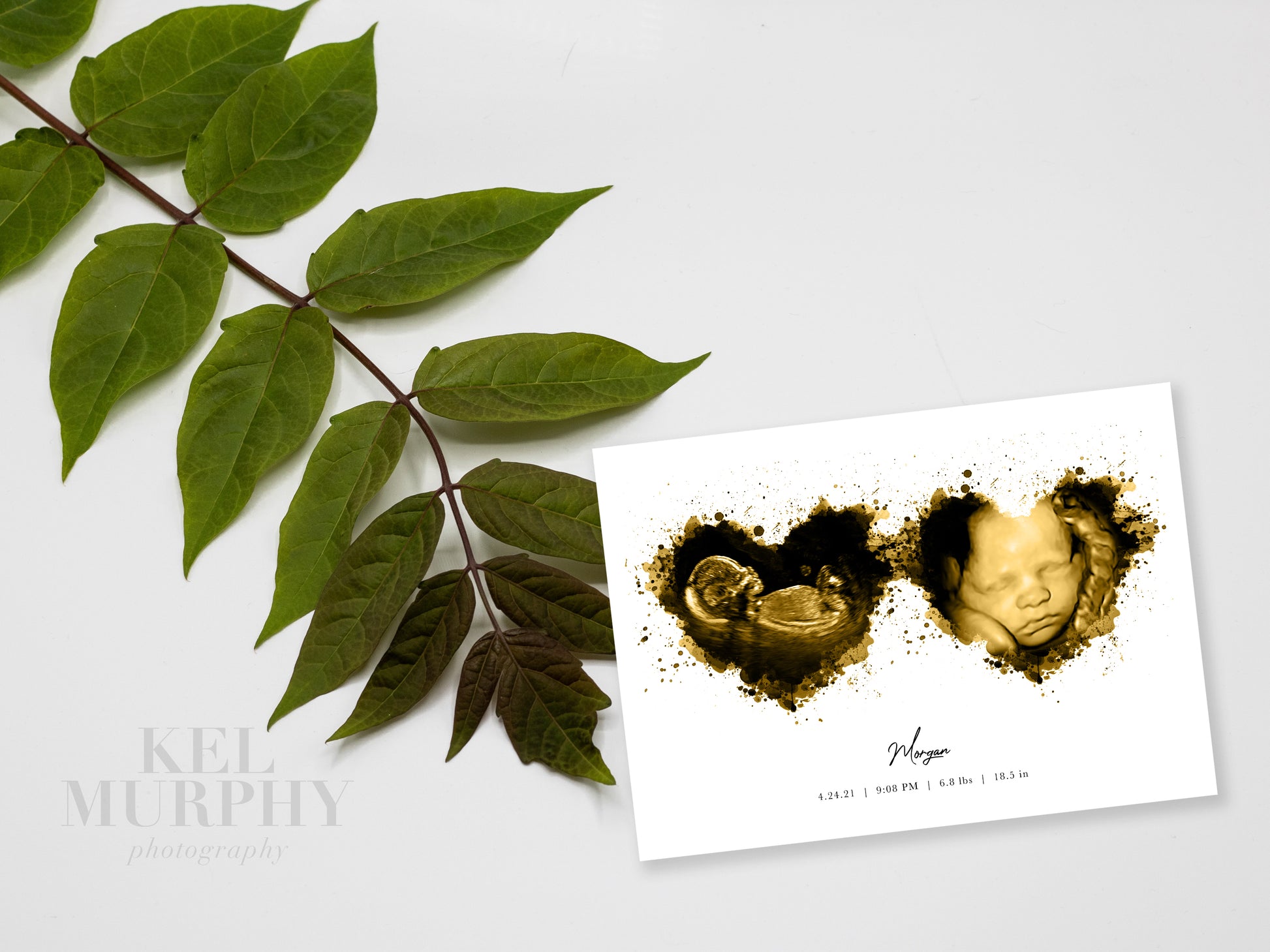 Twins two heart ultrasound watercolor art print sonogram 2d 3d flatlay personalized name
