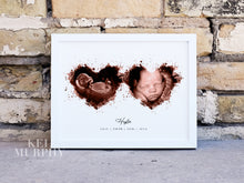 Load image into Gallery viewer, Two heart twins ultrasound watercolor art prints sonogram 2d 3d
