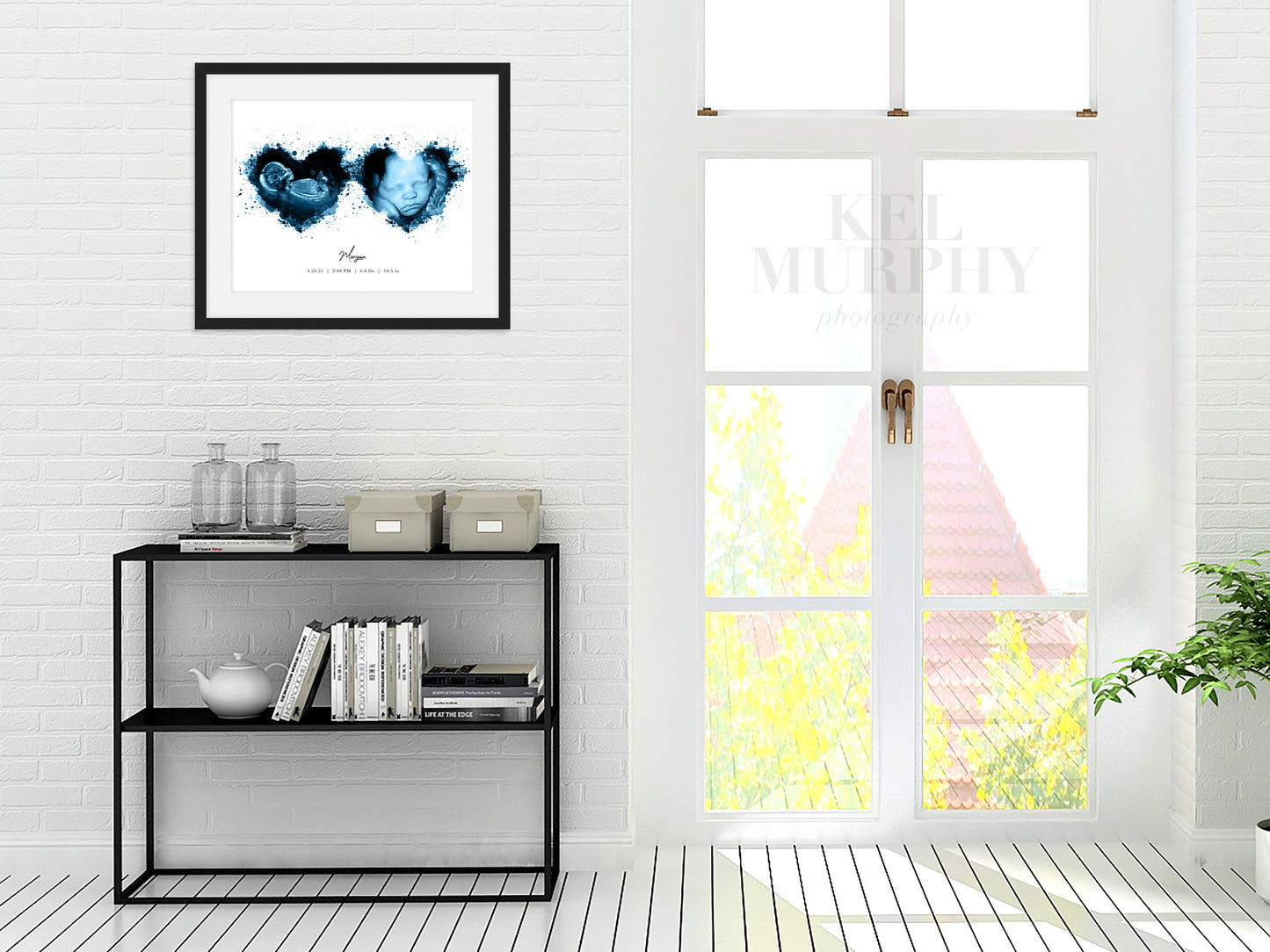 Two heart ultrasound watercolor art print sonogram 2d 3d framed living room new mom gift