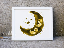 Load image into Gallery viewer, ultrasound art print for twins custom watercolor moon and stars
