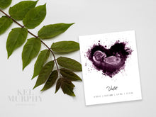 Load image into Gallery viewer, Watercolor ultrasound purple heart print with custom personalization flatlay
